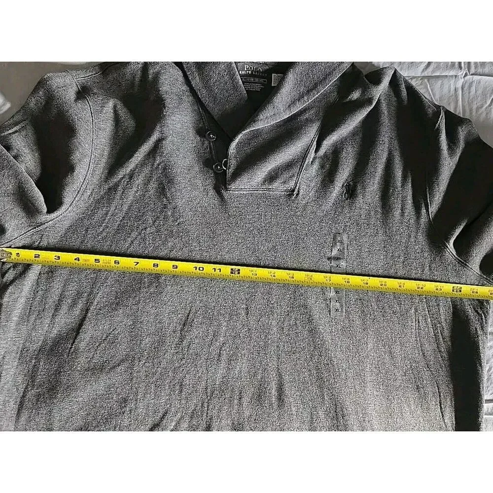 NWT POLO RALPH LAUREN Gray COTTON Blend SHAWL-COLLAR Men's Pullover‎ Sweater XL